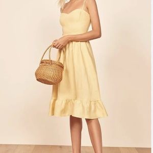 NWT Reformation Eileen Linen Midi Dress Yellow Size 8